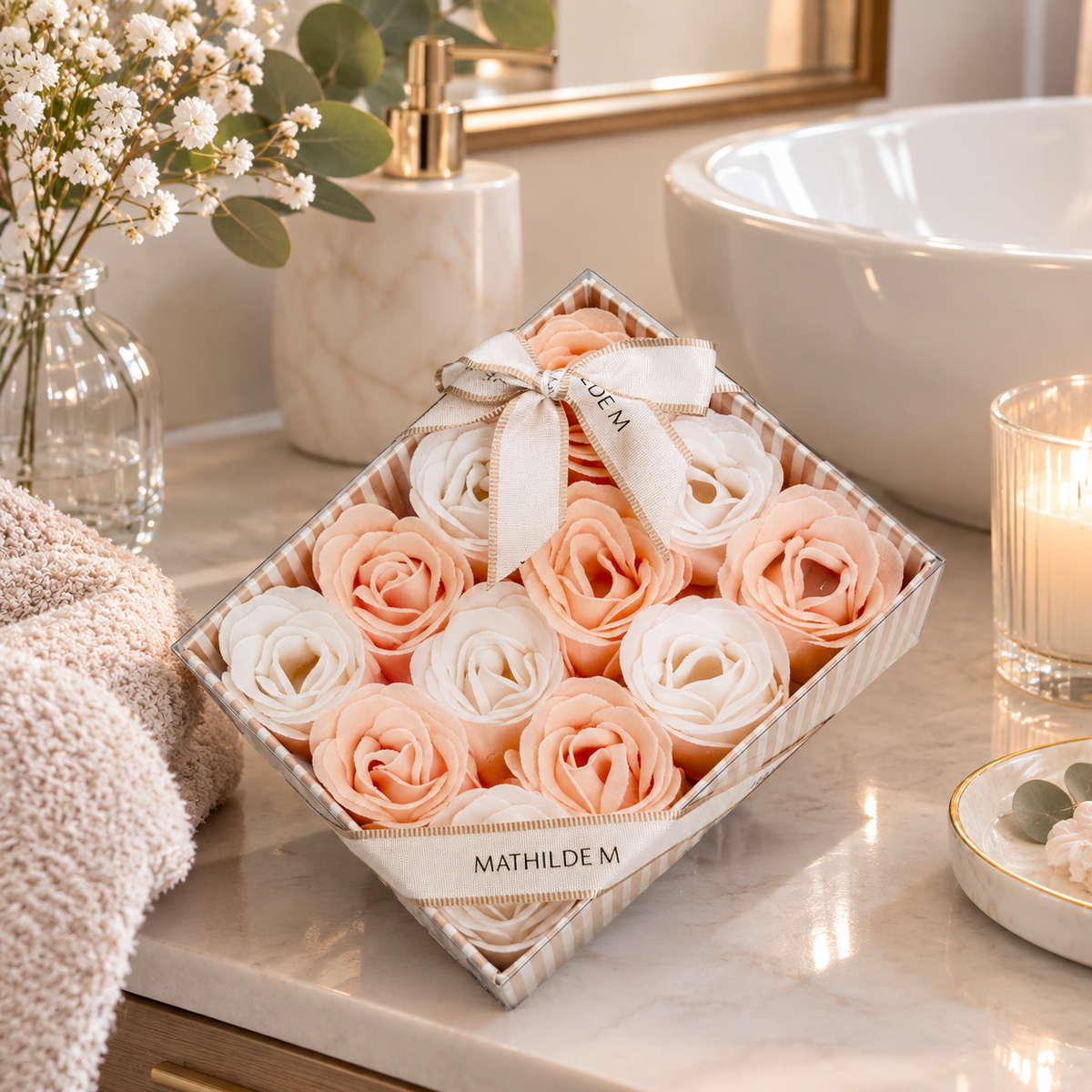 Coffret de 12 roses en feuilles de savon